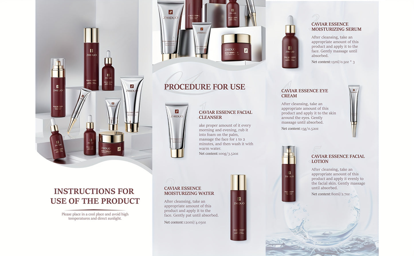 9-pcs Skin Care Set Gentle Skin | Makes Skin Feel Firmer Complete Skincare Process Beauty Skin Care Kit Gift With Cleanser, Toner, Lotion, Essence, Face Cream, Eye Cream For Wife Mom Women Girl