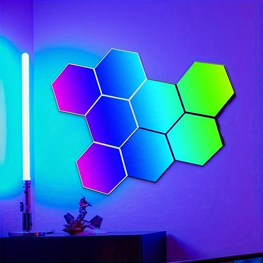 AmbiSync HexaGlow 10pc LED Wall Lights: USB-Powered, 16 Colors, App & Music Control, Remote, Modern Decor Lighting