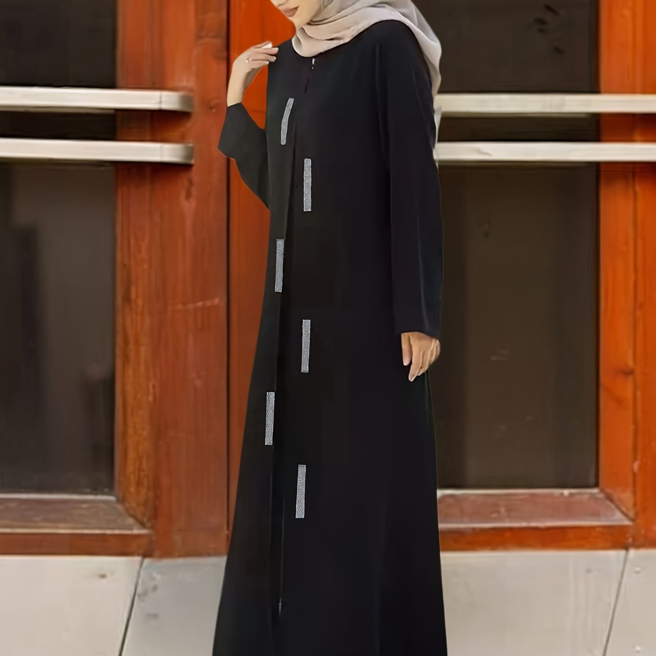 Women's Islamic Jilbab - Full-Zip Long Robe Dress, Elegant Arabic Abaya, Loose Fit Formal & Everyday Muslim Women Clothing (Black/Other Solids) - Machine Washable, Muslim Clothes, Modest Apparel, Sequined Texture, Prayer Dres