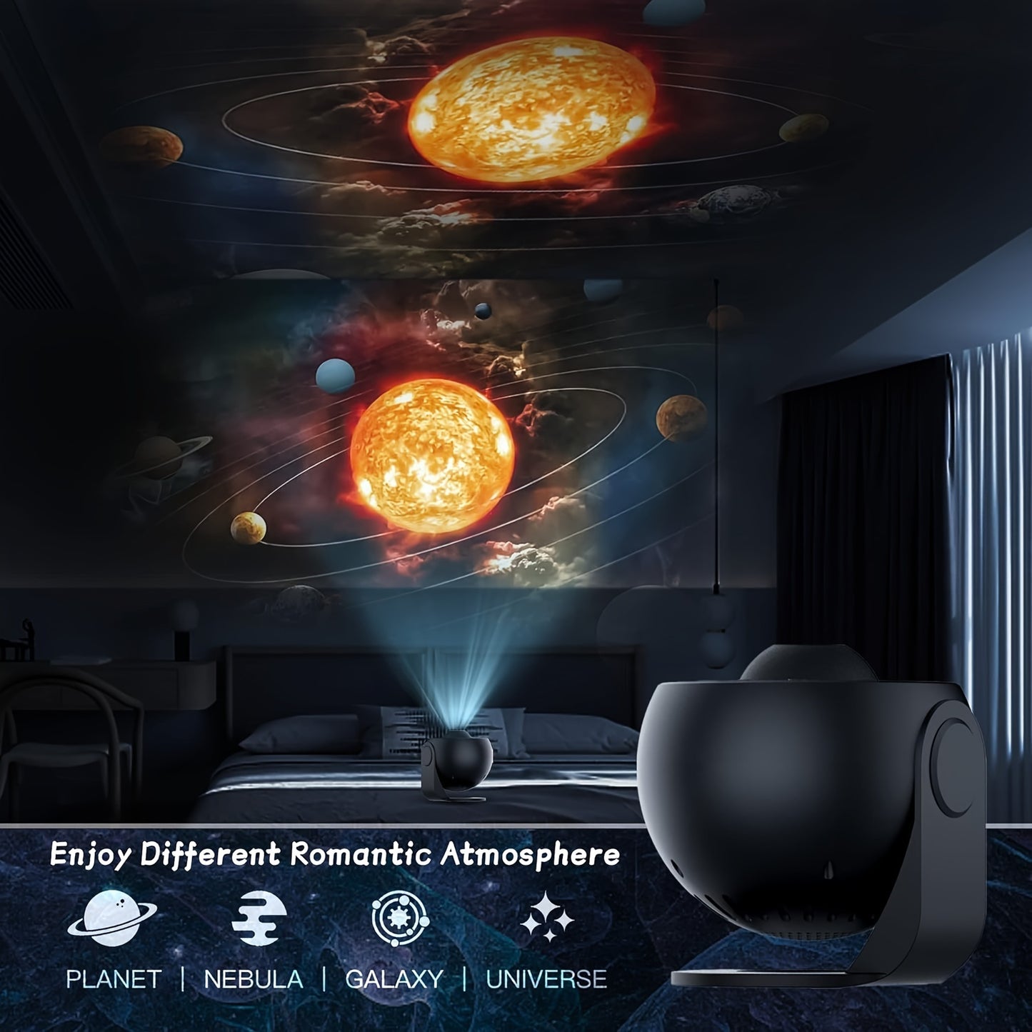 1pc Magical Galaxy Projector Lamp - Create an HD Starry Night Sky, 13 Enchanting Films, Transform Your Bedroom into a Cosmic Haven - Ambient Atmosphere Lighting