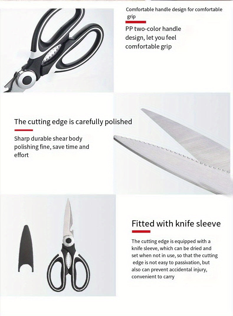 Heavy-Duty Kitchen Shears for Cutting Chicken, Duck, Fish & - 420 Stainless Steel Food-Safe Multipurpose Scissors with Sharp Blades & Ergonomic Handles for Cooking, Baking, Meal Prep, Sleek Blade Design, Highquality Kitchenwa