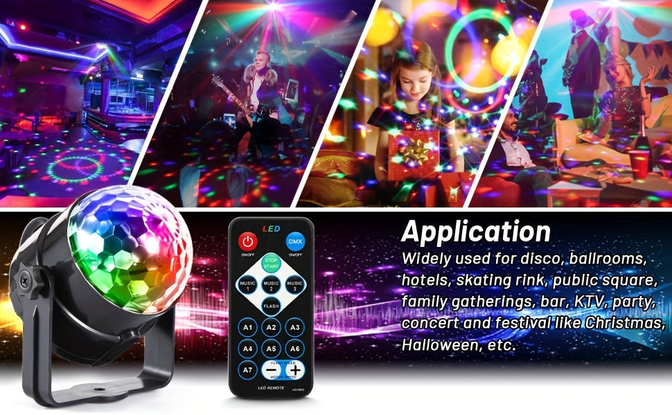 Disco Ball Party Lights Sound Activated Strobe Light With 5 Ft USB Cable, LED Dj Stage Lighting That Sync With Music, Indoor Room Birthday Rave Outdoor Dance Show Bar Karaoke Christmas Gift Eid Al-Adha Mubarak