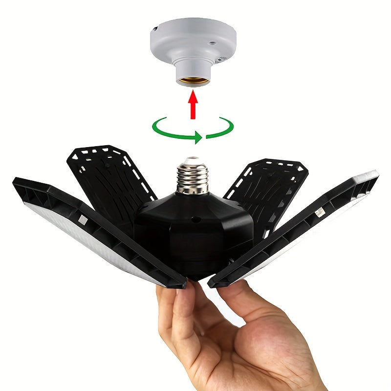 LED Garage Light Bulbs, 10000LM Super Bright Garage Lighting LED Shop Light With Adjustable Panels, E26/E27 Screw Socket Deformable Led Garage Ceiling Light Fixture For Warehouse, Corridor, Stadium