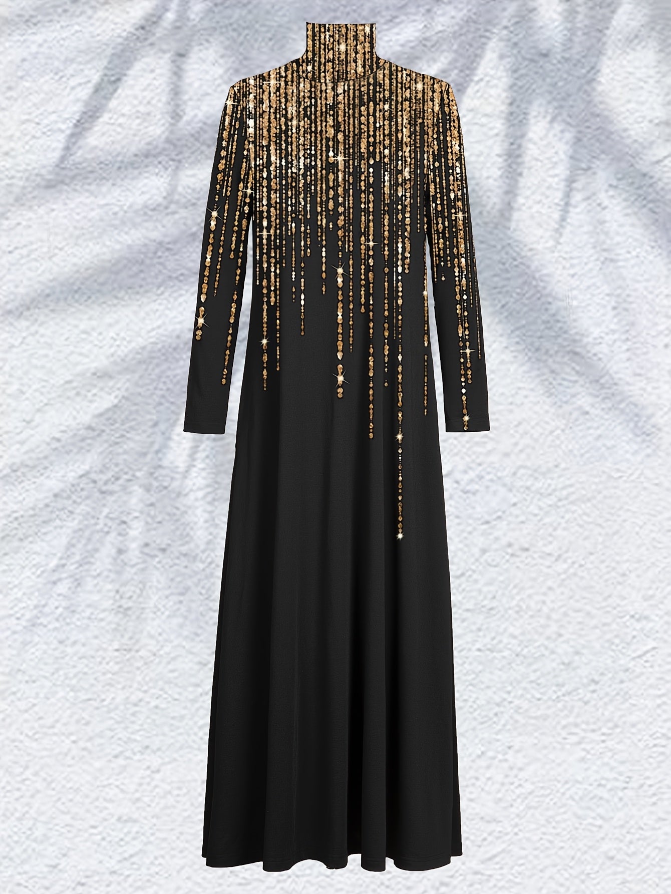 Women's Modest Arabian Abaya Robe - High Neck Long Sleeve Geometric Print Casual Dress, Machine Washable Stretchy Fabric for Muslim Women, All-Season Wear, Comfortable Clothing, Festive Attire, Durable Clothing