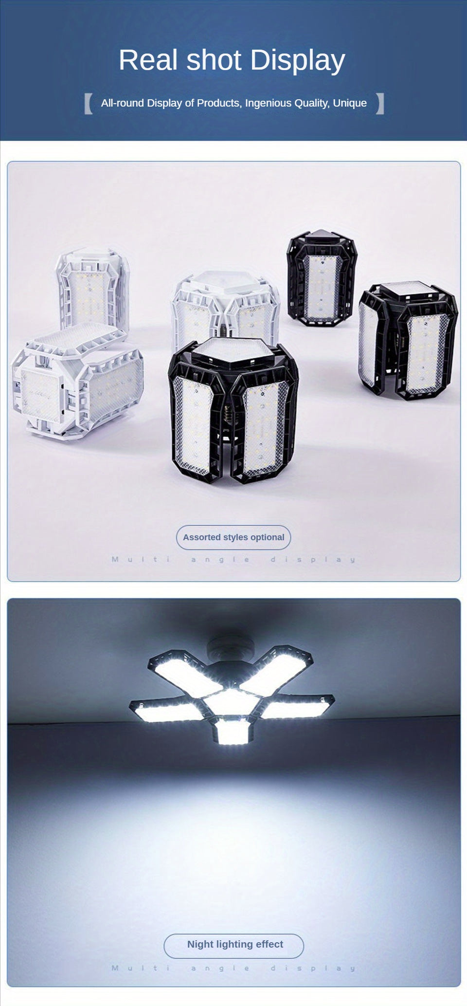 LED Garage Light Bulbs, 10000LM Super Bright Garage Lighting LED Shop Light With Adjustable Panels, E26/E27 Screw Socket Deformable Led Garage Ceiling Light Fixture For Warehouse, Corridor, Stadium
