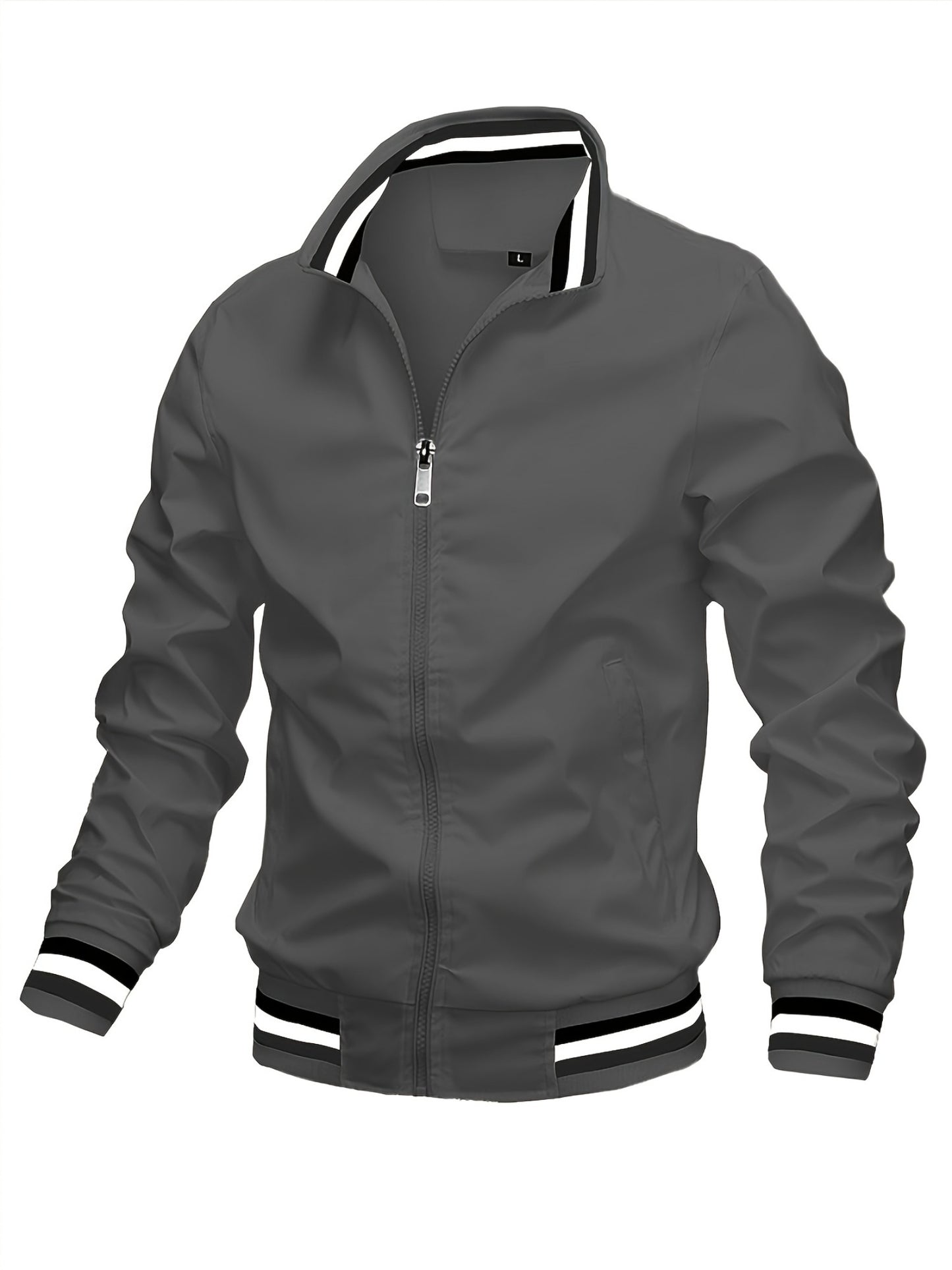 Men'S Retro Hip-Hop Baseball Jacket - Casual Sports Bomber with Stand Collar Zipper, Polyester Fabric - Perfect for Fall and Winter, Casual Weekend Wear, Casual Jacket|Hip Hop Style|Zippered Jacket