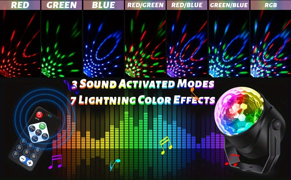 1pc/2pcs Sound Activated Party Lights, Dj Lighting, RBG Disco Ball, Strobe Lamp 7 Modes Stage Par Light For Home Room Dance Parties Birthday DJ Bar Karaoke Xmas Wedding Show Club Pubs