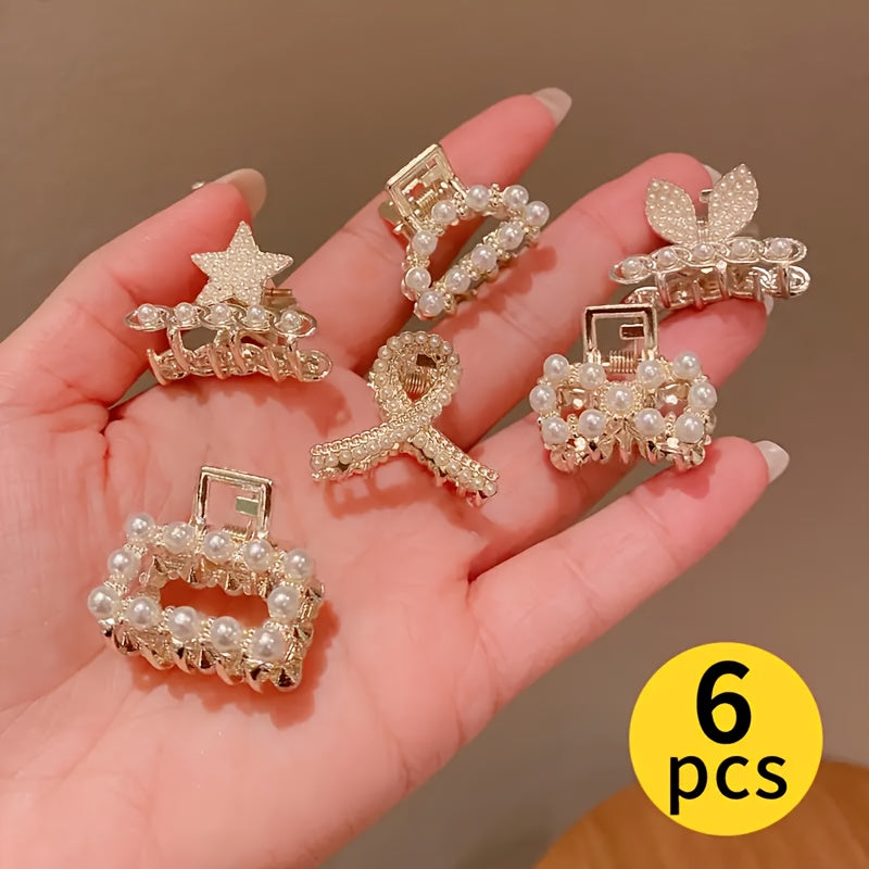 6pcs Elegant and Rhinestone Heart-Shaped Hair Clips, Geometric Pattern Alloy Hair Accessories for girls, Sparkling Hairpins for Casual Attire and Special Occasions, Cute Hair Clips