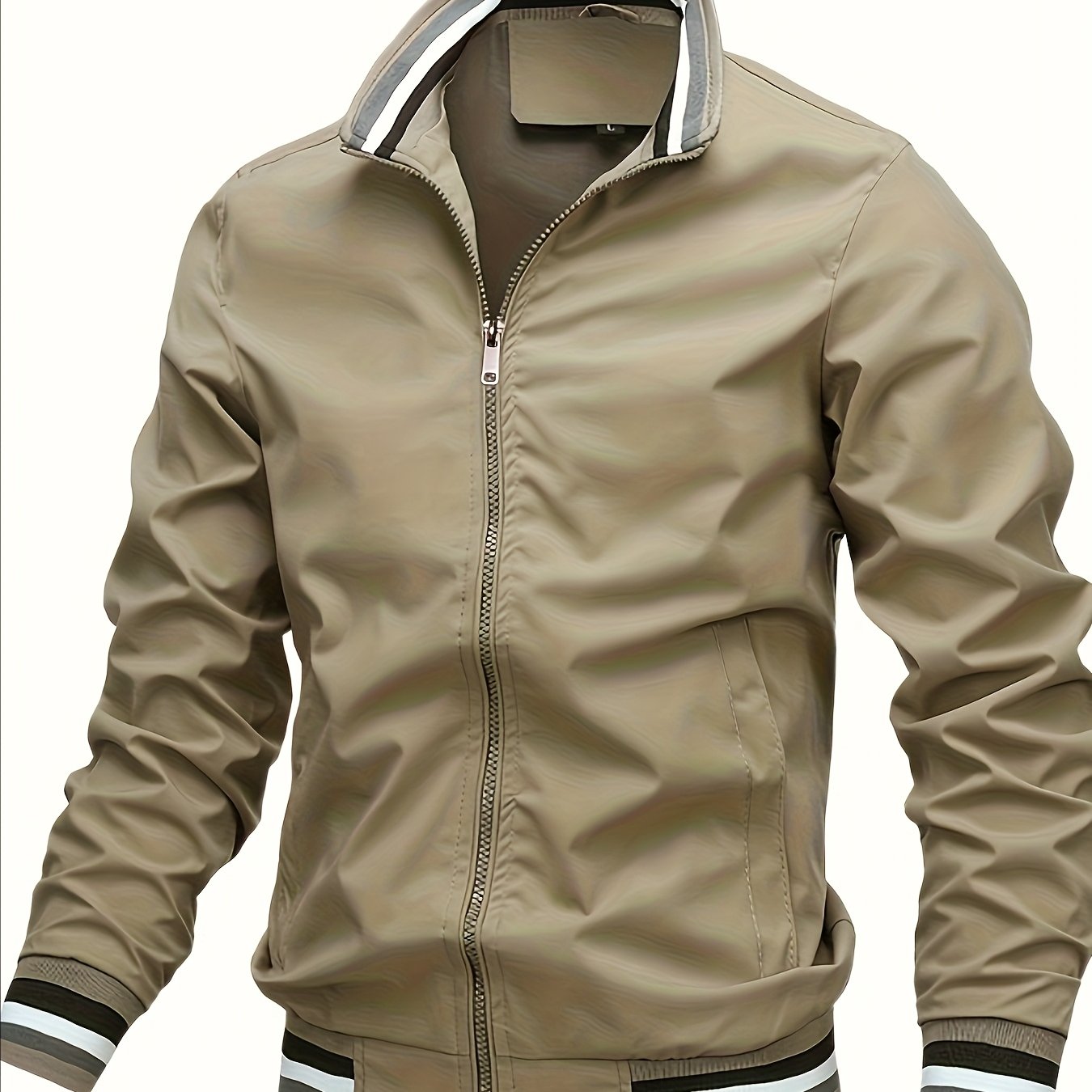 Men'S Retro Hip-Hop Baseball Jacket - Casual Sports Bomber with Stand Collar Zipper, Polyester Fabric - Perfect for Fall and Winter, Casual Weekend Wear, Casual Jacket|Hip Hop Style|Zippered Jacket