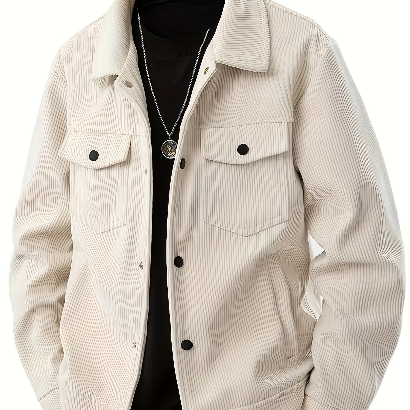 Elson OBM Men's Flannel Jacket - Autumn/Winter Warm Turn- Collar, Multi-Pocket Design with Button Closure, Perfect for Casual and Casual Attire