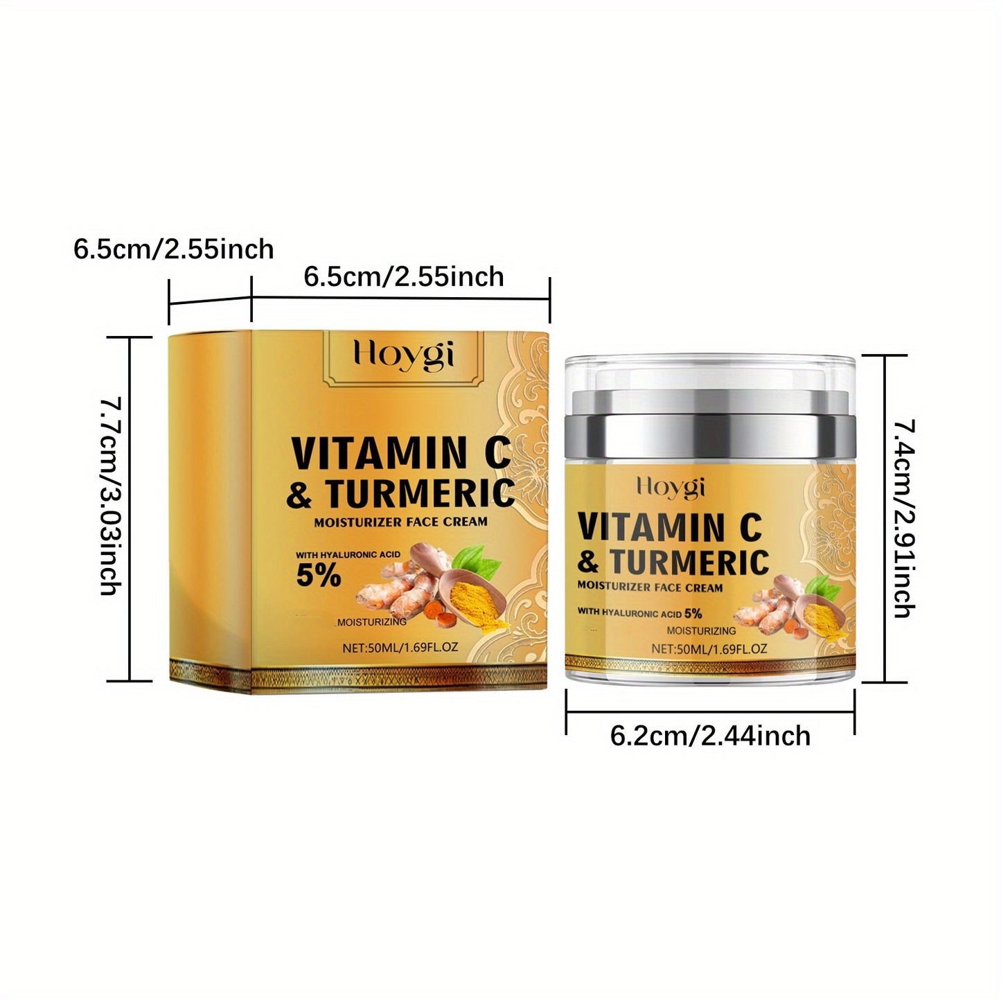 2pcs Turmeric & Vitamin C Face Cream - Deep Hydration Moisturizer with Hyaluronic Acid for Radiant Skin, Suitable for All Skin Types