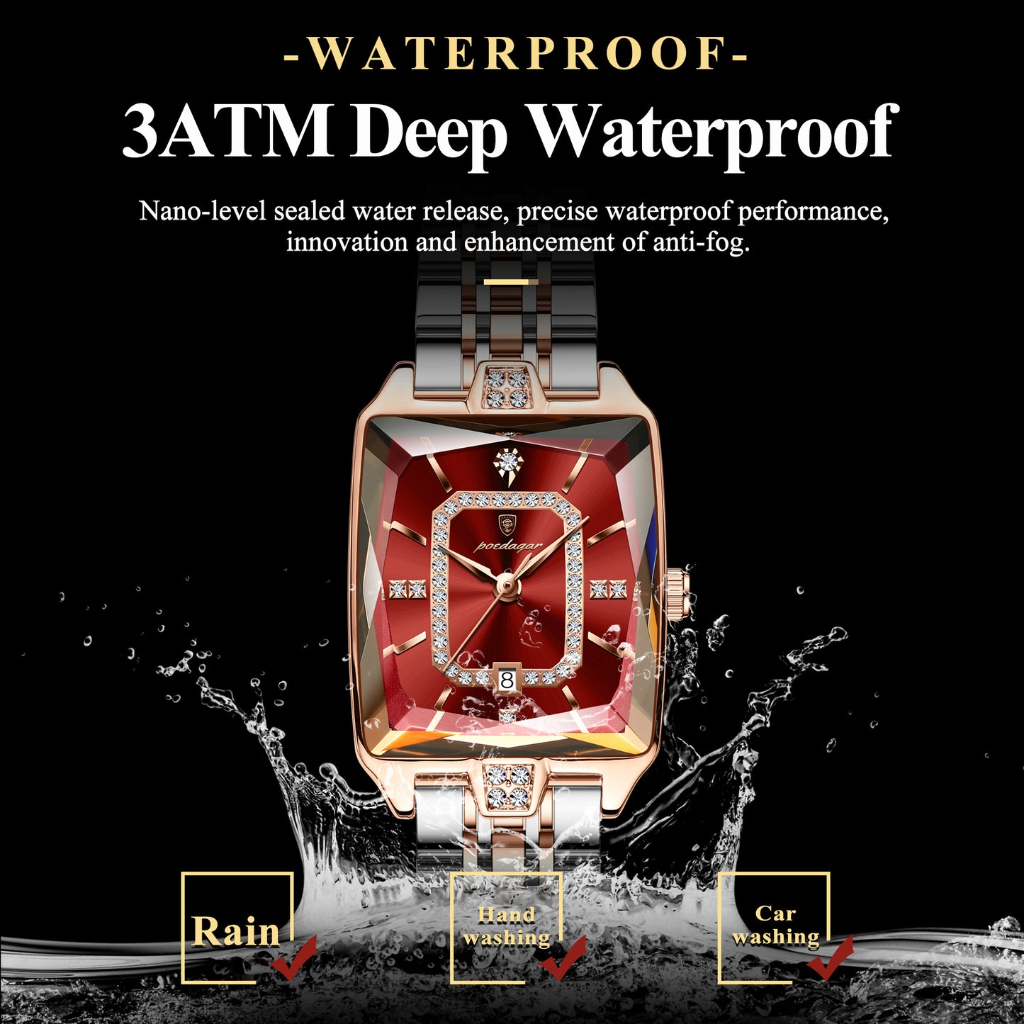 POEDAGAR Minimalist Luxury Women'S Watch - Elegant Stainless Steel Quartz Movement, 30m Waterproof, Date Display, Rectangular Dial for Daily Use & Gift Giving, Casual Chic Style, Quartz Watch, Sophisticated Timepiece
