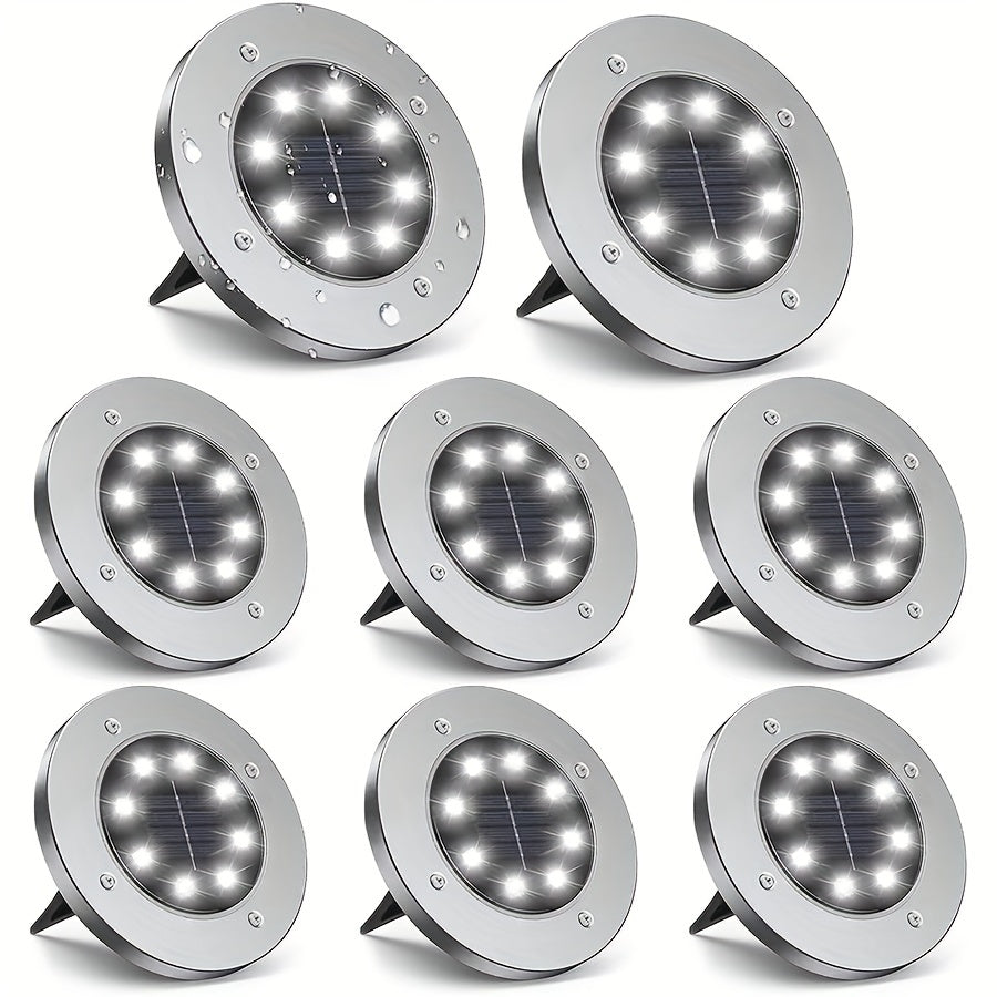 8 Pack LED Ground Spot Solar Lights, Outdoor Waterproof Landscape Lights, Solar Disk Lights, Waterproof Garden In-Ground Pathway Lights Landscape Lawn Lighting, Solar Energy Floor Lamp, 8 LED Solar Ground Lights, For Pathway