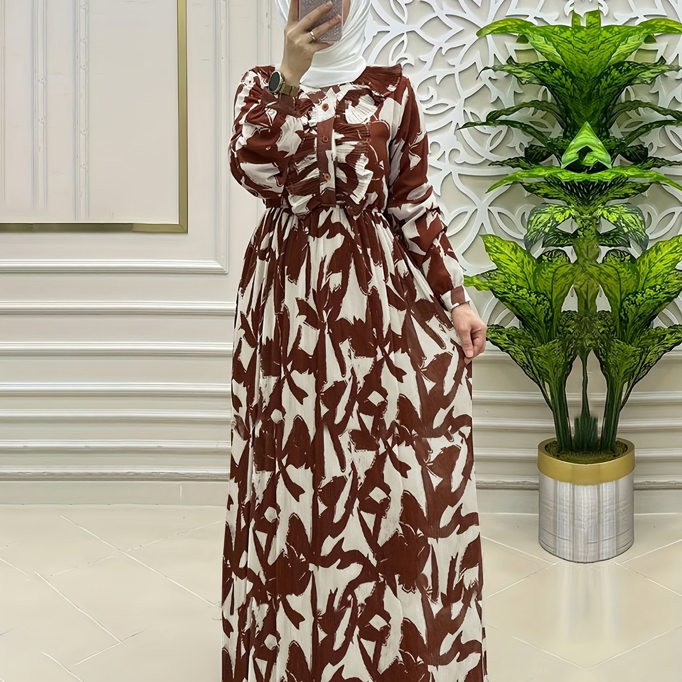 Women's Middle Eastern Muslim Print Long Dress - Elegant, Comfortable, Stylish for Modest Fashion