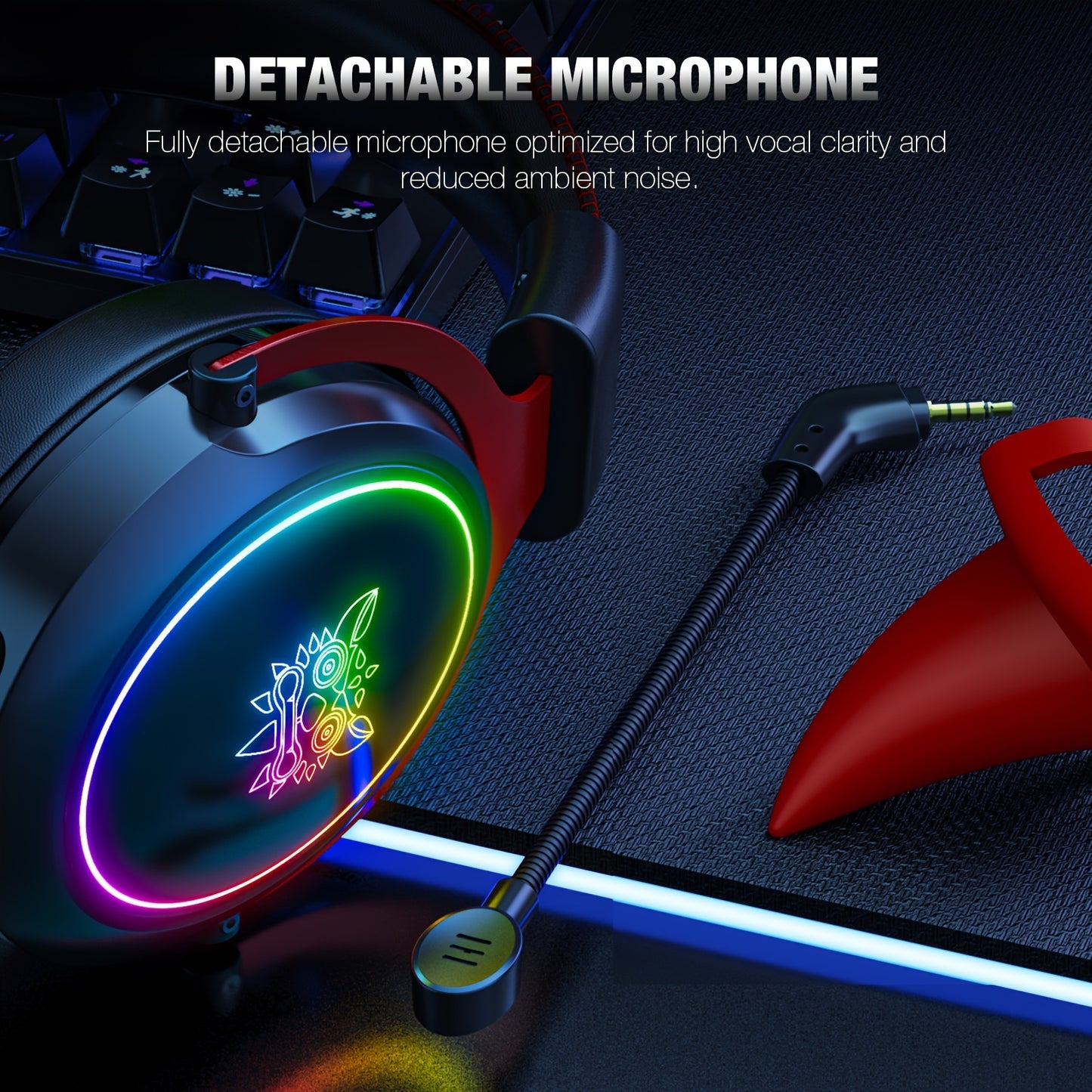 ONIKUMA Gaming Headset with Detachable Little Demon Horns, RGB Lighting, HD Microphone for PC Gaming - Volume Control, 3.5mm Jack
