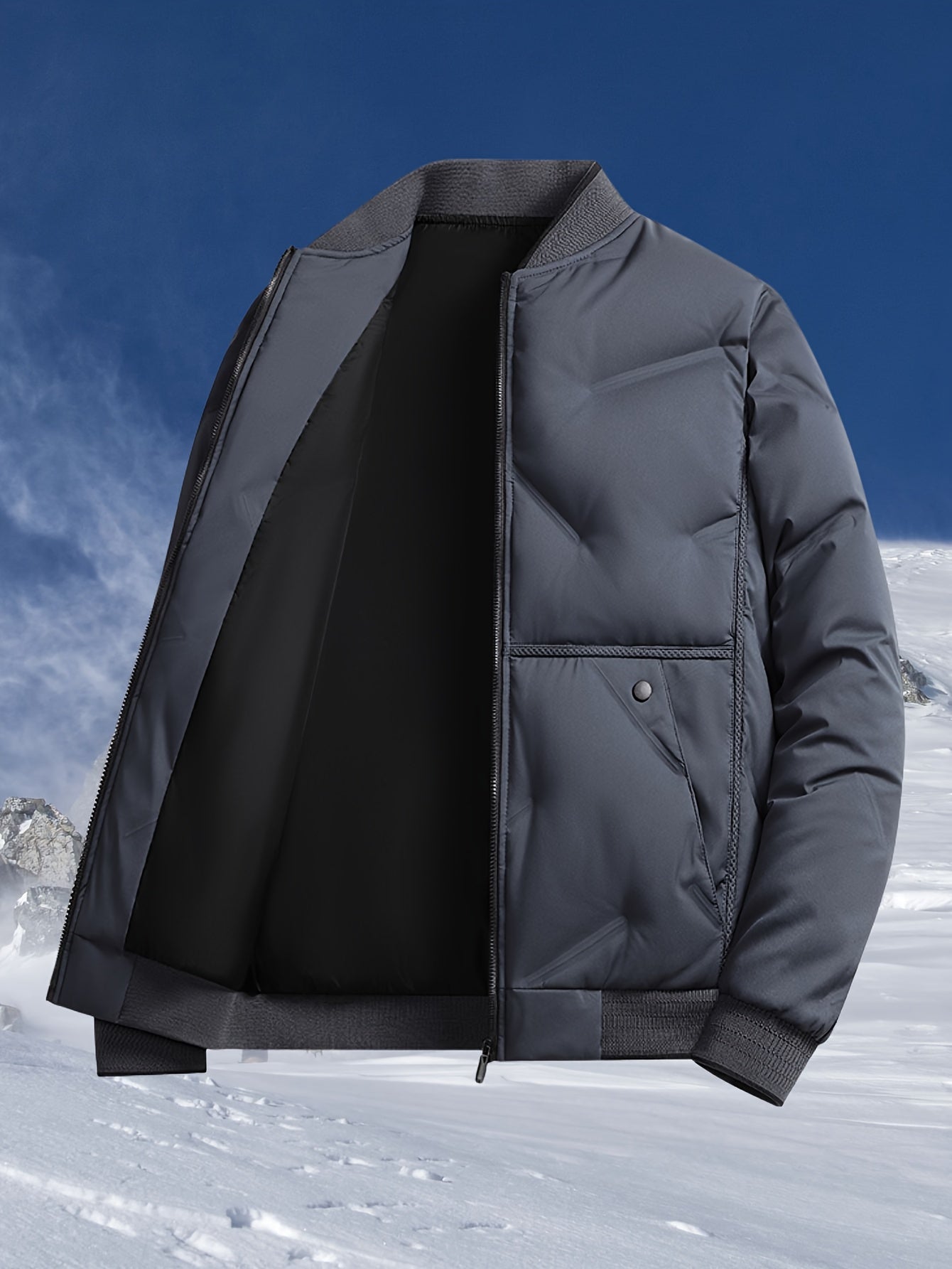 Men'S Heavyweight Thermal Jacket - Winter Coat with Full-Zip Closure, Beige/Neutral Tones - Non-Stretch Fabric for Cold Weather - Formal & Everyday Outerwear - Easy-Care Zipper Front Closure, Winter Jacket, Cold Weather Appar