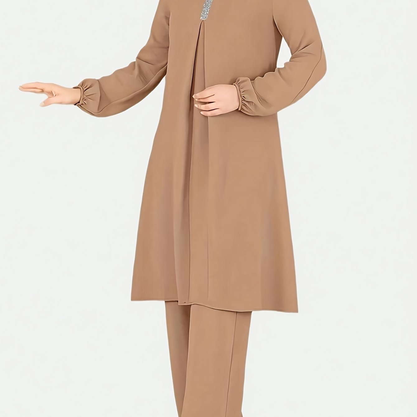 Two-Piece Set for Women Featuring a Simple Round Neck Shirt And Loose Long Pants (Headscarf Not Included).