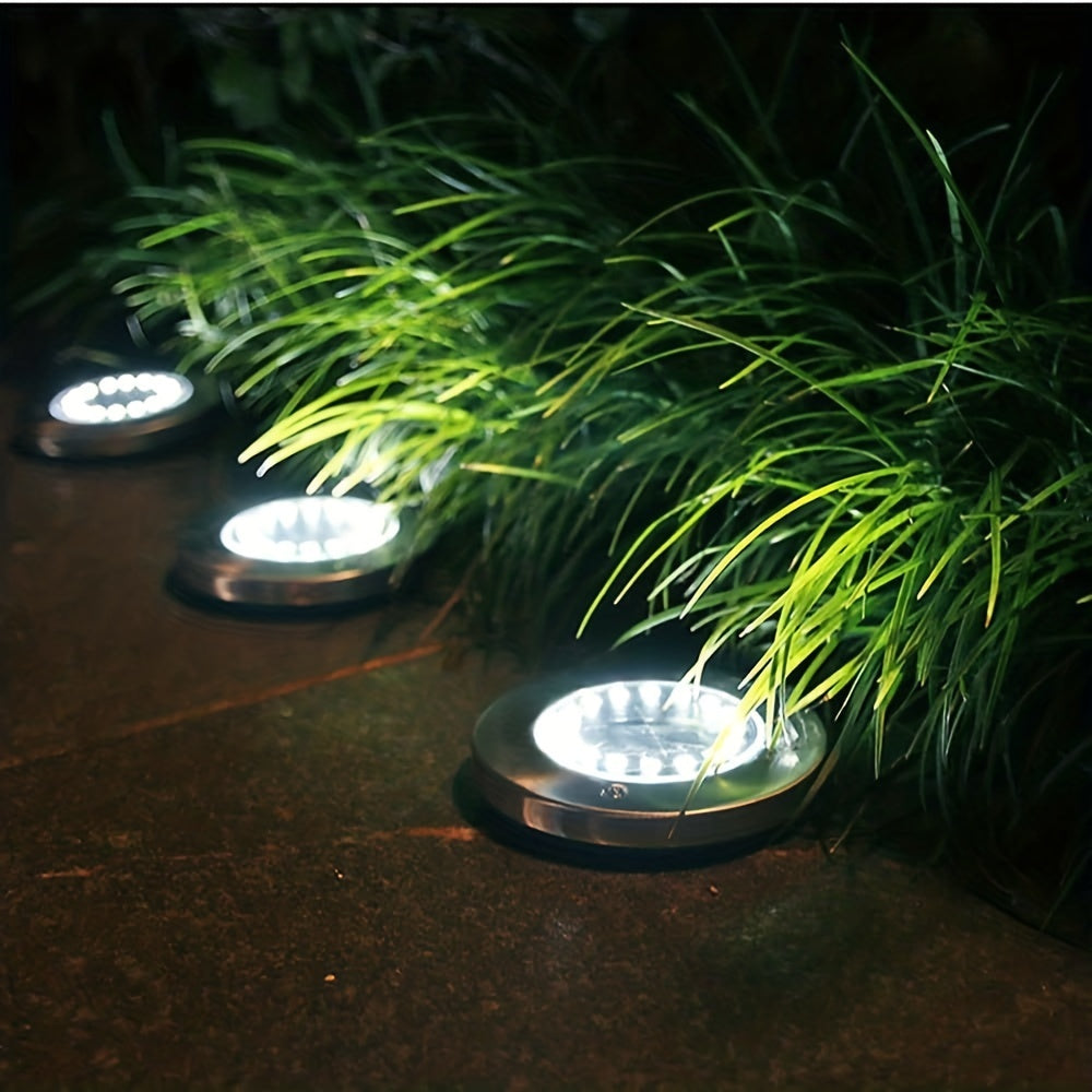 8 Pack LED Ground Spot Solar Lights, Outdoor Waterproof Landscape Lights, Solar Disk Lights, Waterproof Garden In-Ground Pathway Lights Landscape Lawn Lighting, Solar Energy Floor Lamp, 8 LED Solar Ground Lights, For Pathway