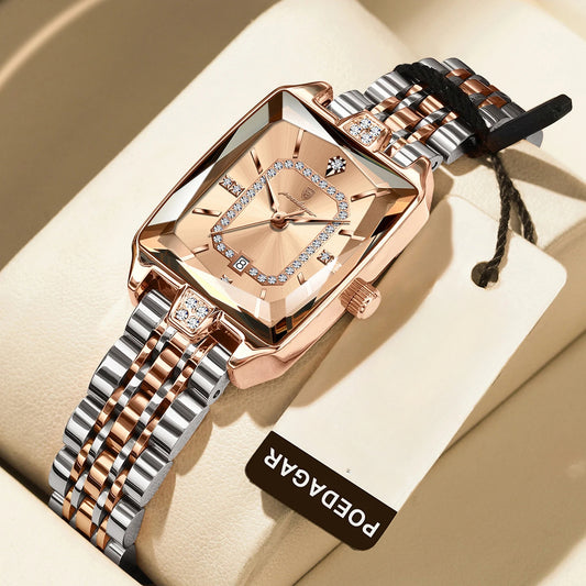 POEDAGAR Minimalist Luxury Women'S Watch - Elegant Stainless Steel Quartz Movement, 30m Waterproof, Date Display, Rectangular Dial for Daily Use & Gift Giving, Casual Chic Style, Quartz Watch, Sophisticated Timepiece