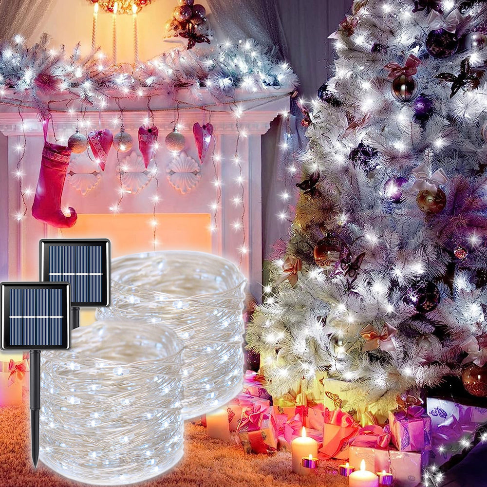 50/100/200/300LED Solar Copper Wire String Lights, Outdoor Lighting Fairy String Lights, 8 Lighting Modes Garden Lights For Lawn, Patio, Garden, Party, Wedding, Christmas Decoration 1pcs 275.59inch/472.44inch/866.14inch/1259.