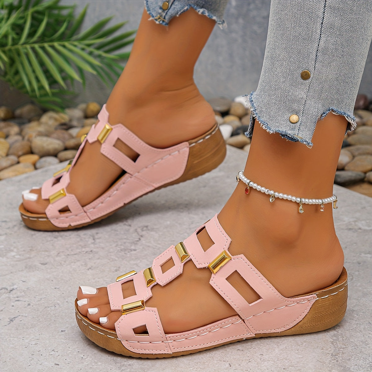 Women's Fashion Lightweight Casual Square Buckle Comfortable Slippers for Travel, Vacation & Home Wear