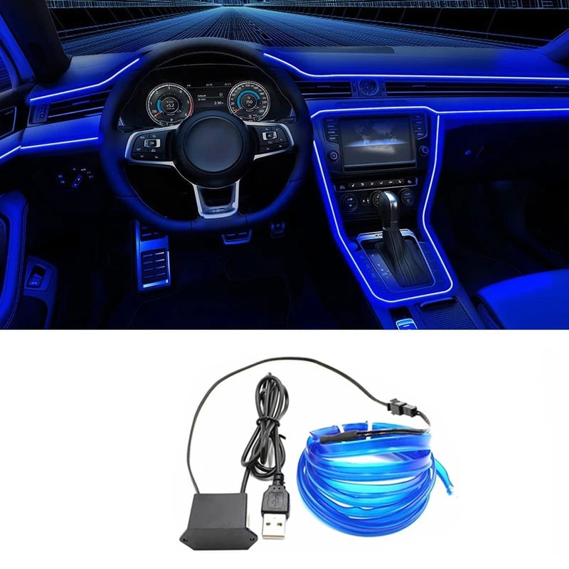 196.85inch Car Environment El Wire LED USB Flexible Neon Interior Lights Set RGB Lighting for Vehicle Decorative Accessories