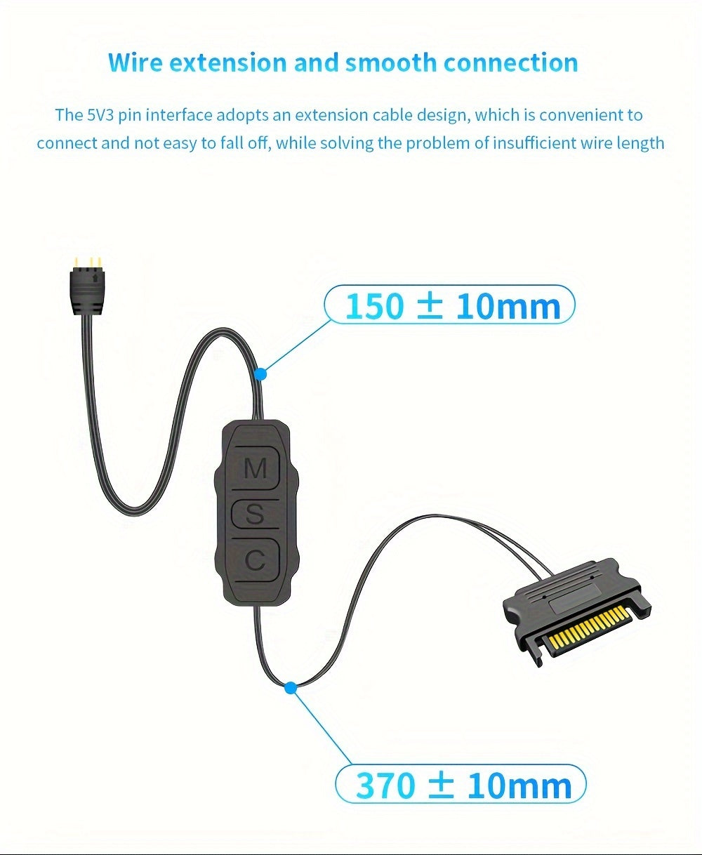 5V 3 Pin ARGB Controller Cable - Advanced RGB Lighting Control, Seamless Sync, Compact Handheld Operation, and Extended Lengthen Cable - Universally Compatible for Customizing Cooling Fan Light Strips