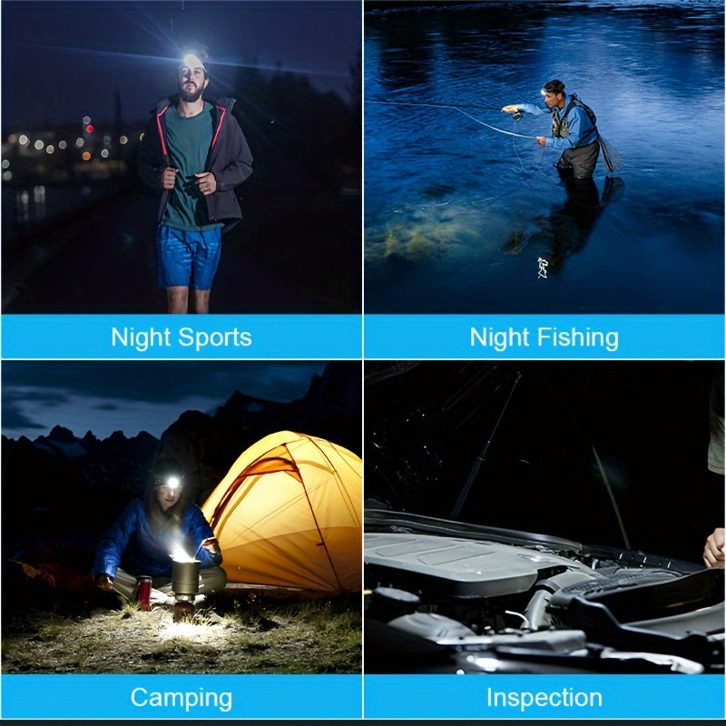 2pcs Super Bright 11000LUMEN Rechargeable Headlamp, Motion Sensor with 6 Lighting Modes for Outdoor Fishing & Camping, 9LED, White Red Light Flashlights