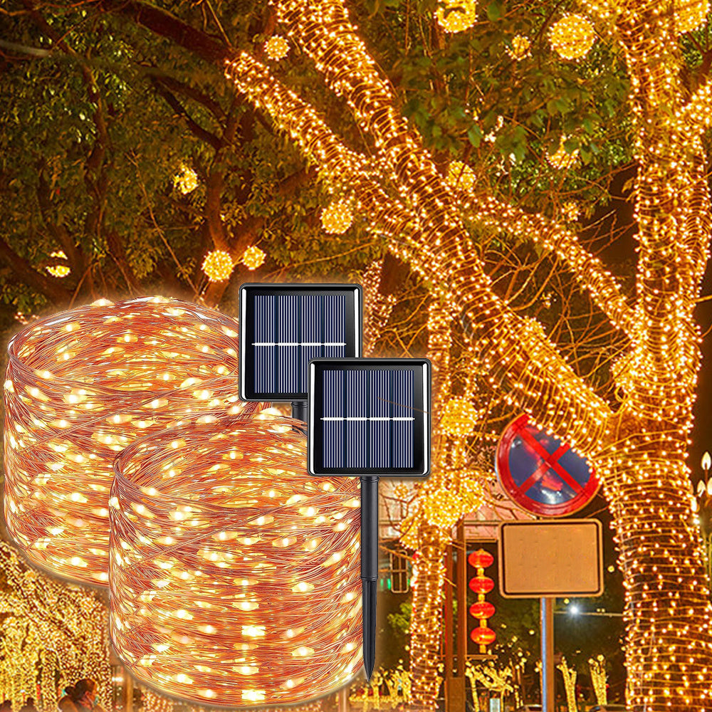 50/100/200/300LED Solar Copper Wire String Lights, Outdoor Lighting Fairy String Lights, 8 Lighting Modes Garden Lights For Lawn, Patio, Garden, Party, Wedding, Christmas Decoration 1pcs 275.59inch/472.44inch/866.14inch/1259.