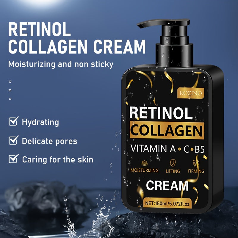 ROZINO Retinol Collagen Face Cream 5.07oz - Vitamin A, C, B5 Enriched, Hydrating & Firming Moisturizer for All Skin Types, Hypoallergenic, Reduces Fine Lines & Wrinkles, Reveals Youthful Radiance