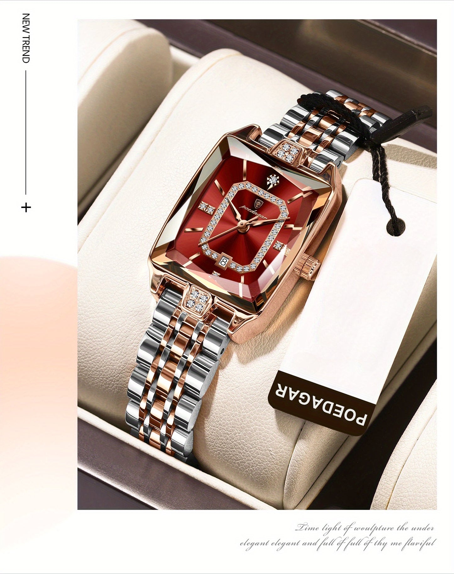 POEDAGAR Minimalist Luxury Women'S Watch - Elegant Stainless Steel Quartz Movement, 30m Waterproof, Date Display, Rectangular Dial for Daily Use & Gift Giving, Casual Chic Style, Quartz Watch, Sophisticated Timepiece