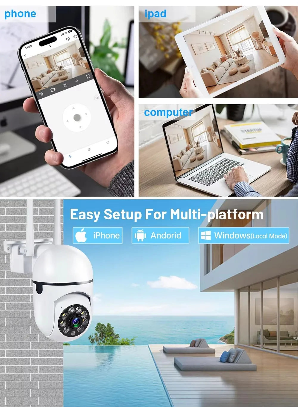 8MP Wifi IP Surveillance de sécurité sans fil caméra PTZ 4X Zoom caméras suivi Audio bidirectionnel HD nuit couleur caméra