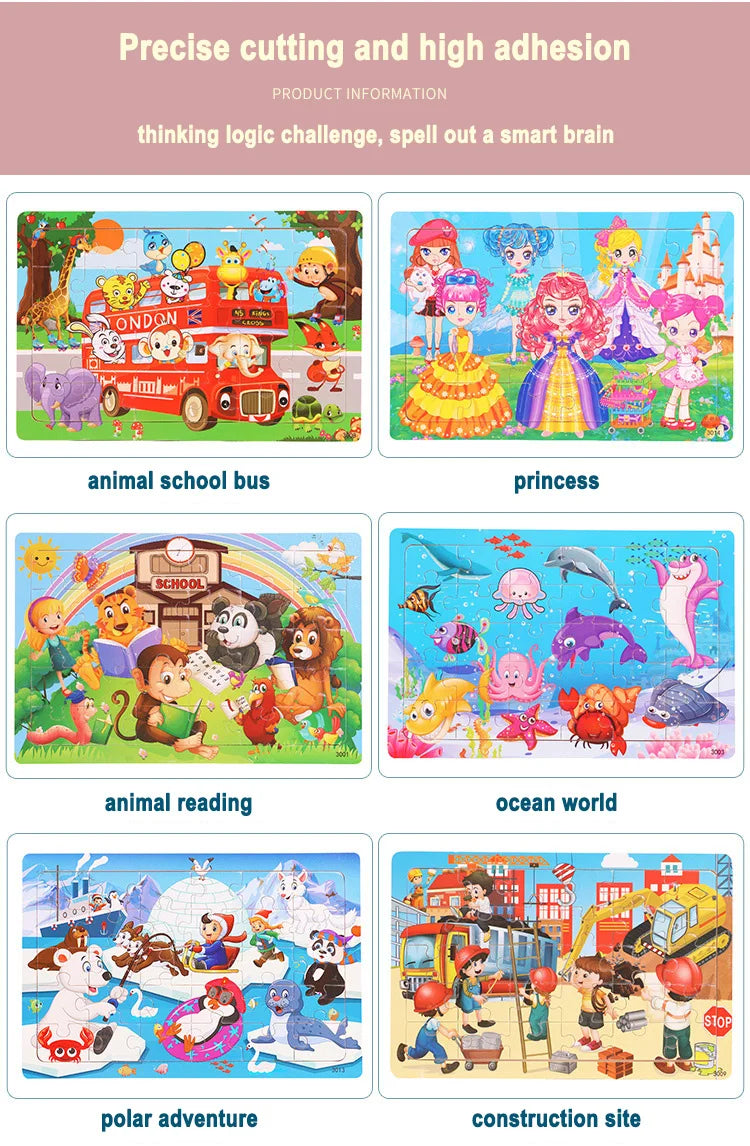 Jeu intellectuel en bois à pensée logique, Puzzle, véhicule Animal, dessin animé, jouets éducatifs précoces pour enfants, cadeau