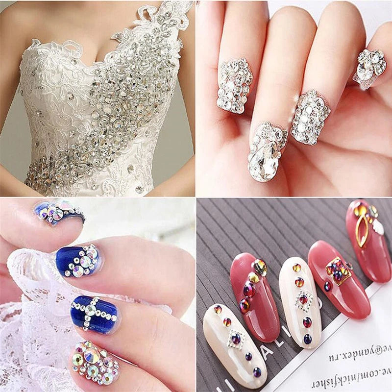 Cristal à paillettes AB/Base dorée transparente, Strass Non correcteurs à chaud SS3-SS40, Strass à dos plat et tissu pour vêtements, décorations pour Nail Art