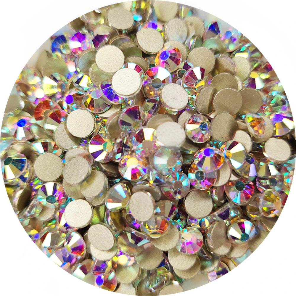 Cristal à paillettes AB/Base dorée transparente, Strass Non correcteurs à chaud SS3-SS40, Strass à dos plat et tissu pour vêtements, décorations pour Nail Art
