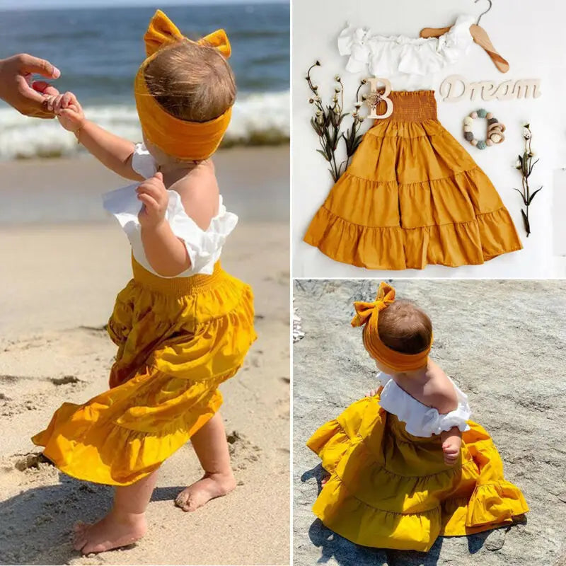 Ensemble de Vêtements d'Été pour Bébé Fille, Jupe Tutu A-ligne, Bandeau de Sauna, à la Mode, Mignon, à Volants en Y, 3 Pièces