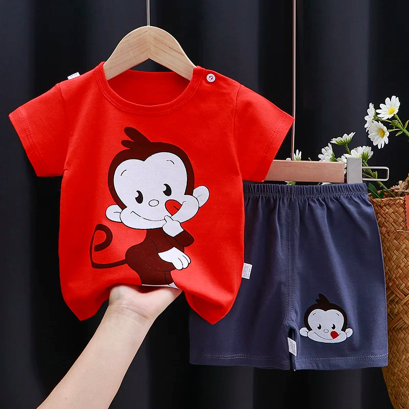 Ensemble de vêtements pour enfants bébé garçon/fille T-Shirt + short vêtements d'été coton dessin animé décontracté garçons survêtement enfants ensemble de vêtements pour bébé