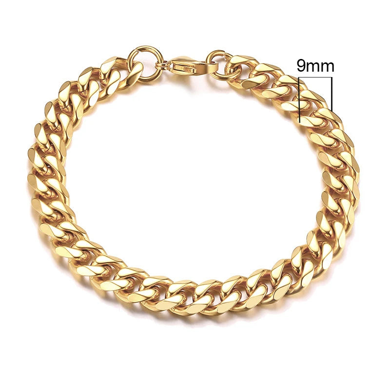 Vnox 3-11mm gros Miami gourmette chaîne Bracelet pour hommes, acier inoxydable lien cubain chaîne Bracelet classique Punk lourd mâle bijoux