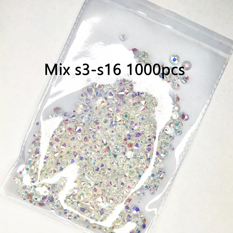Cristal à paillettes AB/Base dorée transparente, Strass Non correcteurs à chaud SS3-SS40, Strass à dos plat et tissu pour vêtements, décorations pour Nail Art