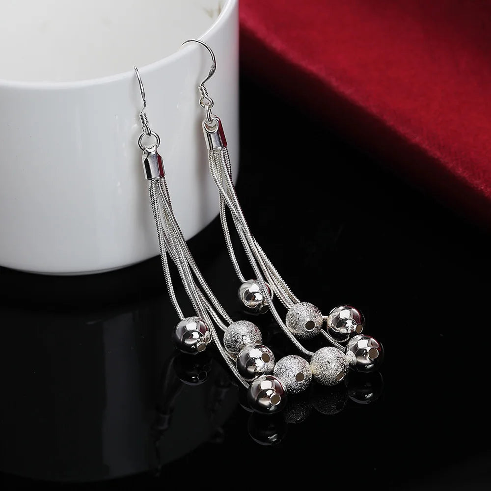 Marques populaires 925 glands en argent Sterling perles suspendues Bracelets collier boucle d'oreille ensemble de bijoux pour les femmes cadeaux de fête de mode