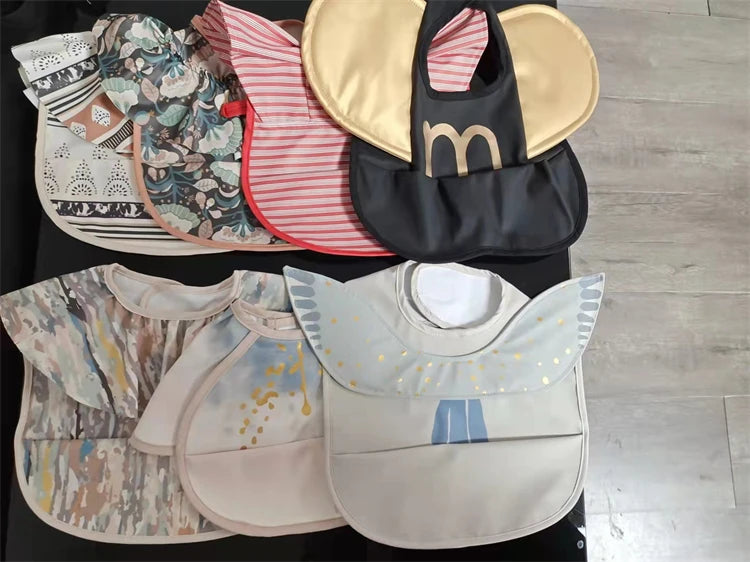 Bavoirs en PU souple pour bébé, avec poche, bavoir de salle à manger, imperméable, facile à nettoyer, séchage rapide, Style INS, mode enfant en bas âge, Smock