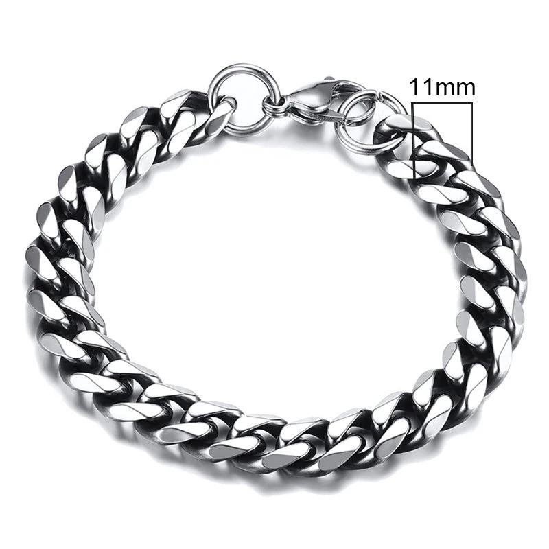 Vnox 3-11mm gros Miami gourmette chaîne Bracelet pour hommes, acier inoxydable lien cubain chaîne Bracelet classique Punk lourd mâle bijoux