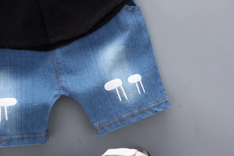 Nouvel été offre spéciale enfant en bas âge enfants bébé garçons chemise dessin animé hauts Denim Shorts pantalons tenues ensemble bébé vêtements
