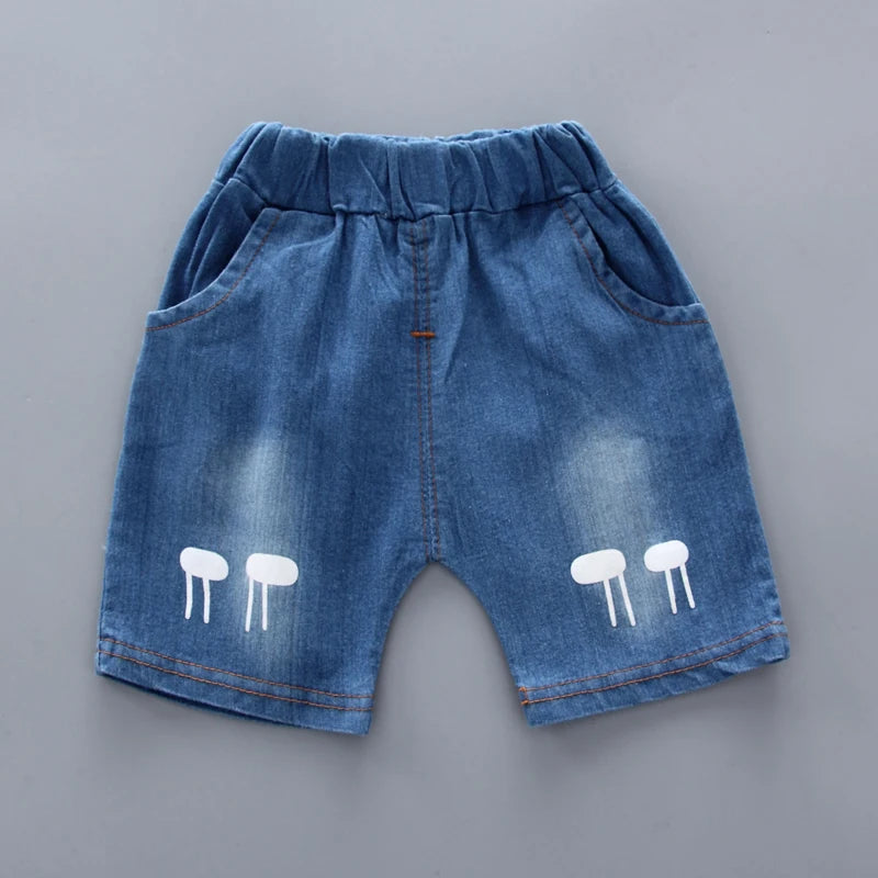 Nouvel été offre spéciale enfant en bas âge enfants bébé garçons chemise dessin animé hauts Denim Shorts pantalons tenues ensemble bébé vêtements