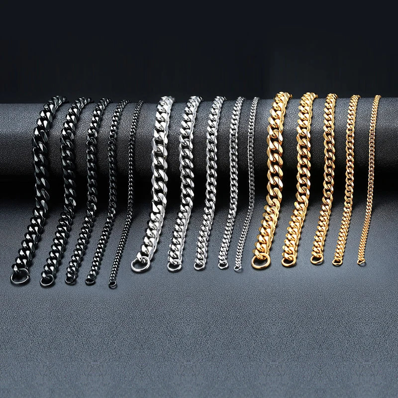Vnox 3-11mm gros Miami gourmette chaîne Bracelet pour hommes, acier inoxydable lien cubain chaîne Bracelet classique Punk lourd mâle bijoux