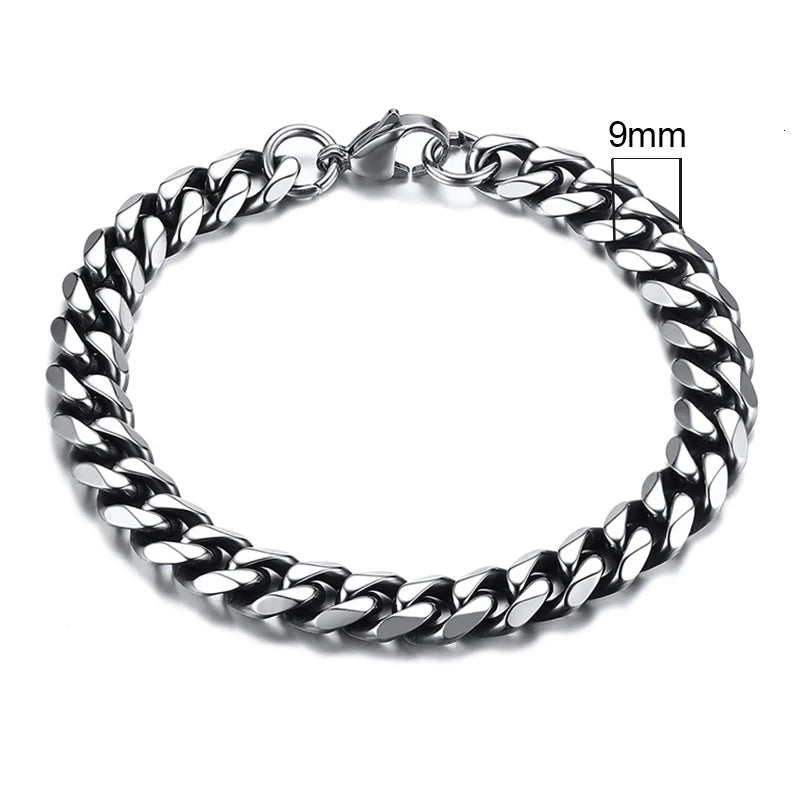 Vnox 3-11mm gros Miami gourmette chaîne Bracelet pour hommes, acier inoxydable lien cubain chaîne Bracelet classique Punk lourd mâle bijoux
