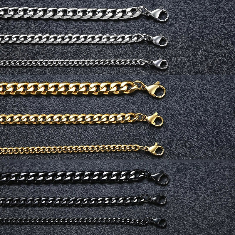 Vnox 3-11mm gros Miami gourmette chaîne Bracelet pour hommes, acier inoxydable lien cubain chaîne Bracelet classique Punk lourd mâle bijoux
