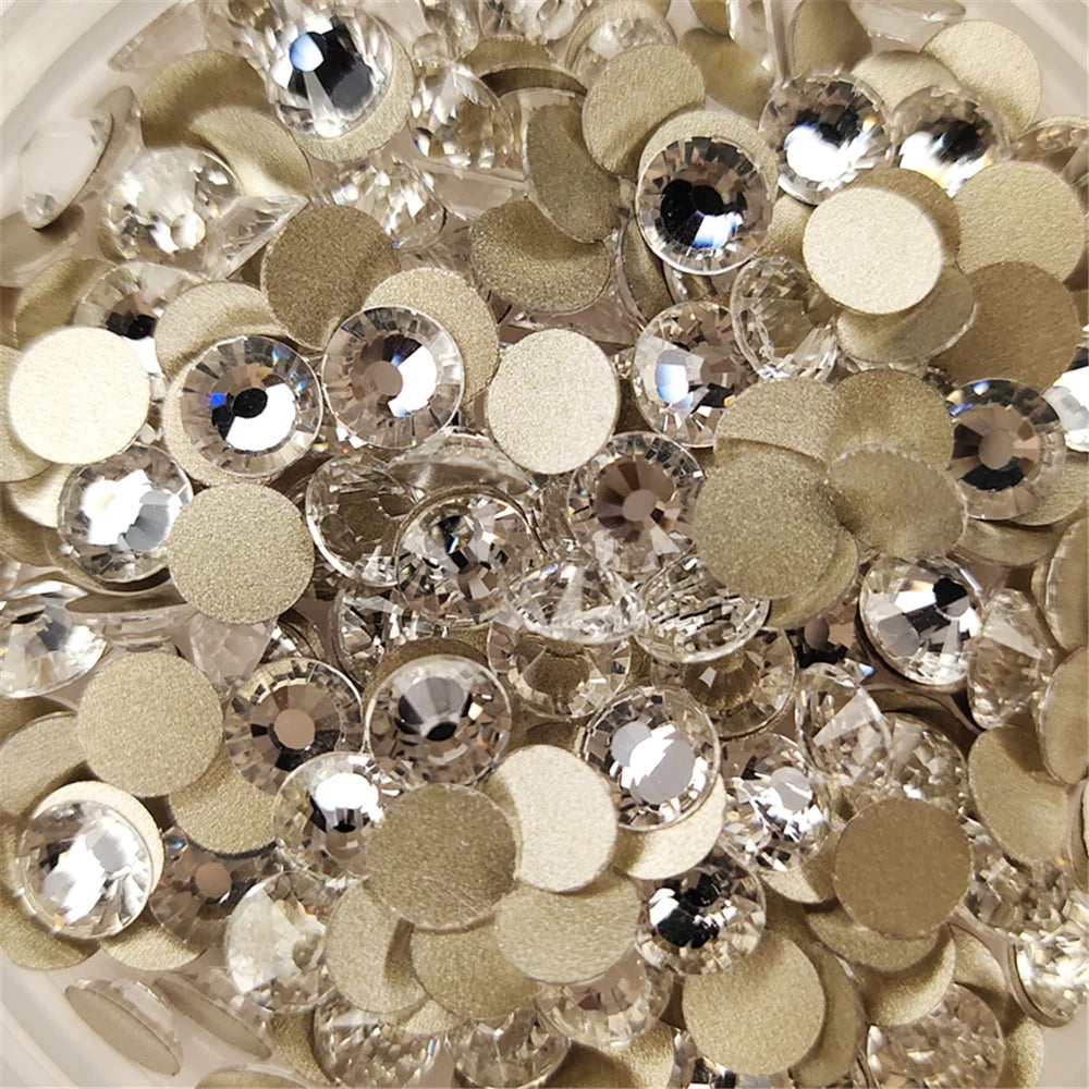 Cristal à paillettes AB/Base dorée transparente, Strass Non correcteurs à chaud SS3-SS40, Strass à dos plat et tissu pour vêtements, décorations pour Nail Art