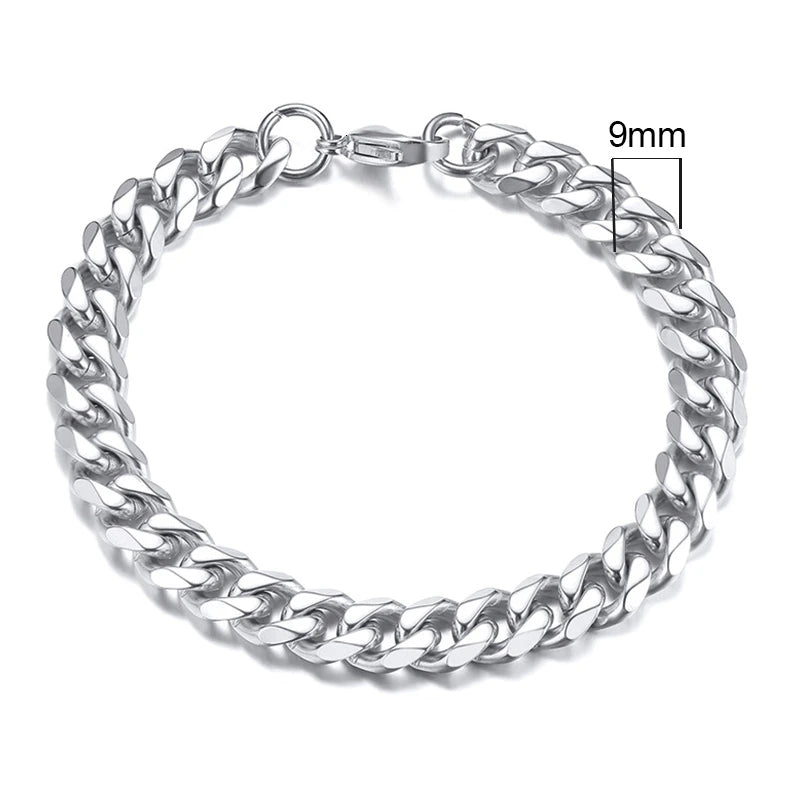 Vnox 3-11mm gros Miami gourmette chaîne Bracelet pour hommes, acier inoxydable lien cubain chaîne Bracelet classique Punk lourd mâle bijoux