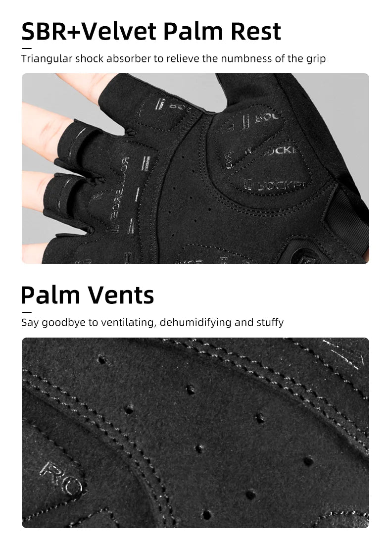 ROCKBROS gants de cyclisme demi-doigt antichoc résistant à l'usure respirant vtt route vélo gants hommes femmes sport vélo équipement